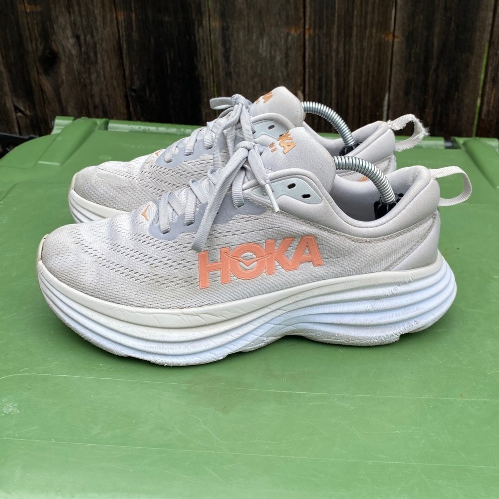 Hoka Bondi 8 Womens Road Running Shoes Harbor Mist Silver 1127952 HMLR Size 7B